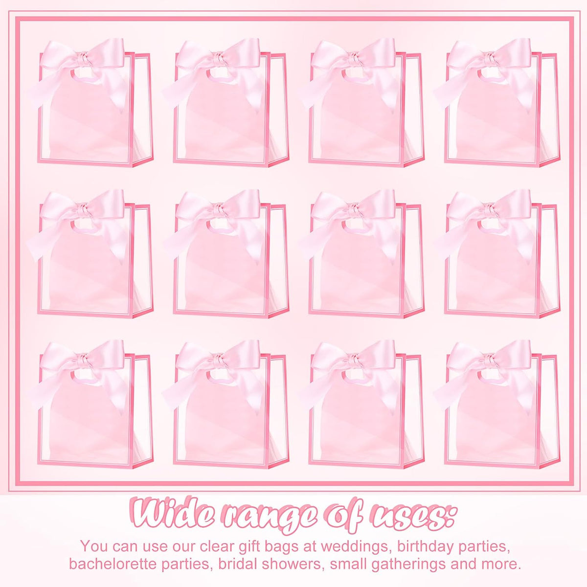 12 Pack Small Clear Gift Bags with Handles Bulk,Pink
