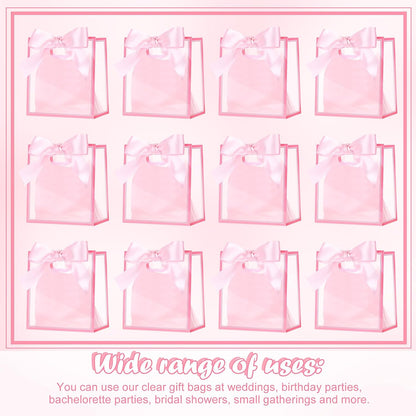 12 Pack Small Clear Gift Bags with Handles Bulk,Pink