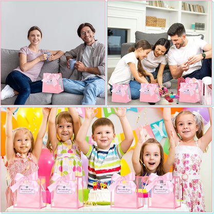 12 Pack Small Clear Gift Bags with Handles Bulk,Pink