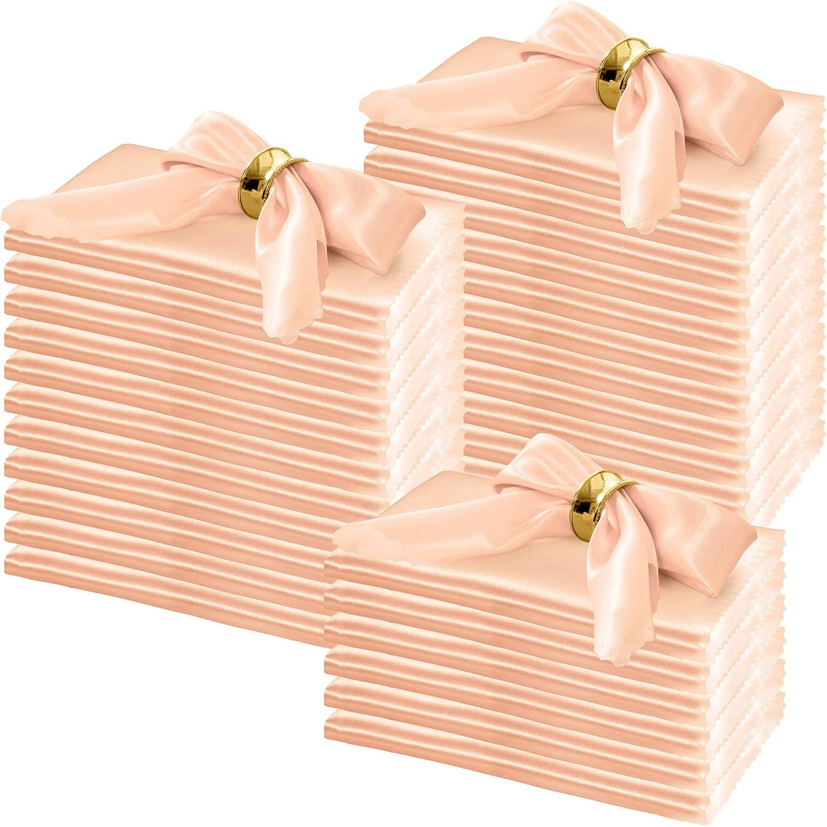 100 Pack Satin Napkins 20" x 20" with Floral Edges, Peach