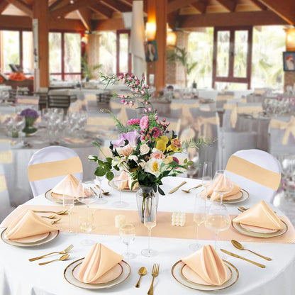 100 Pack Satin Napkins 20" x 20" with Floral Edges, Peach