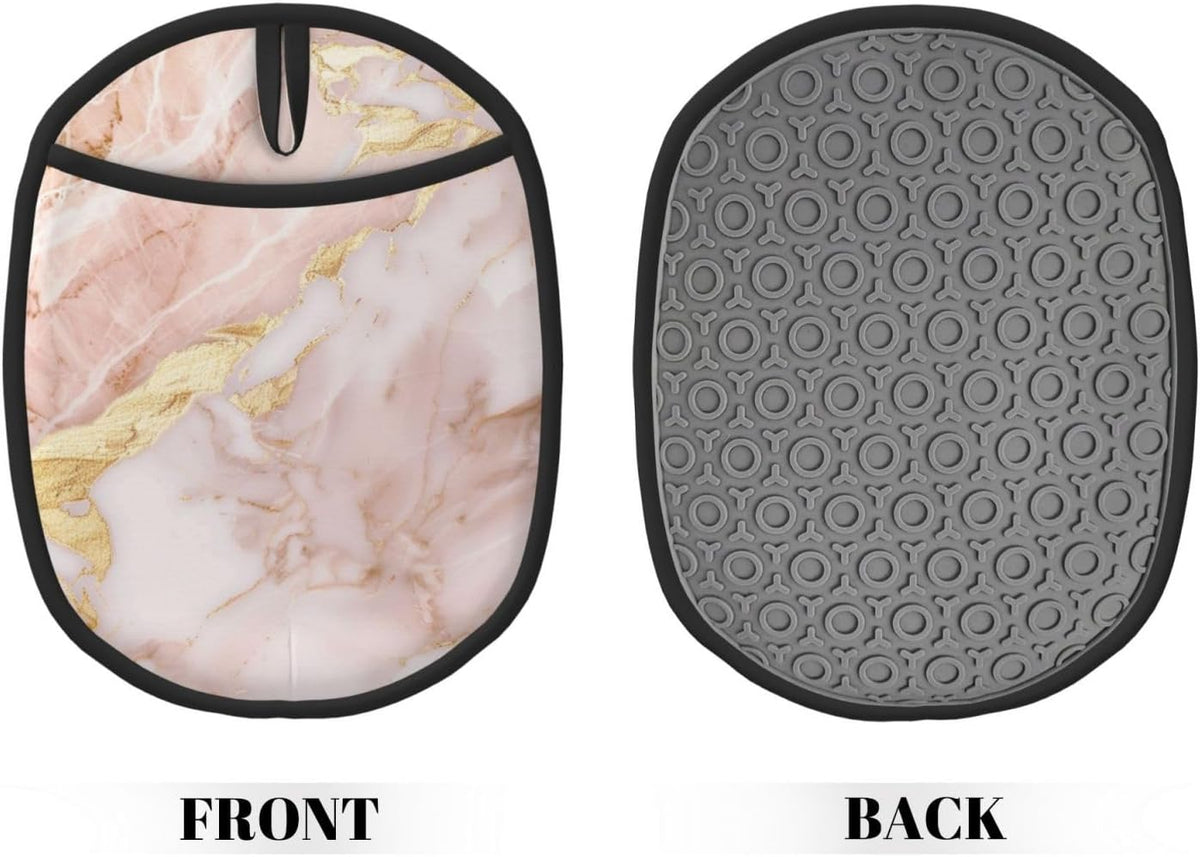 Light Blush Pink Marble Texture with Gold Veining Silicone Pot Holders,2pcs, Heat Resistant Oven Mitts Large Potholders for Kitchen Cooking Baking Hot Pads