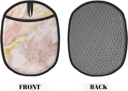 Light Blush Pink Marble Texture with Gold Veining Silicone Pot Holders,2pcs, Heat Resistant Oven Mitts Large Potholders for Kitchen Cooking Baking Hot Pads