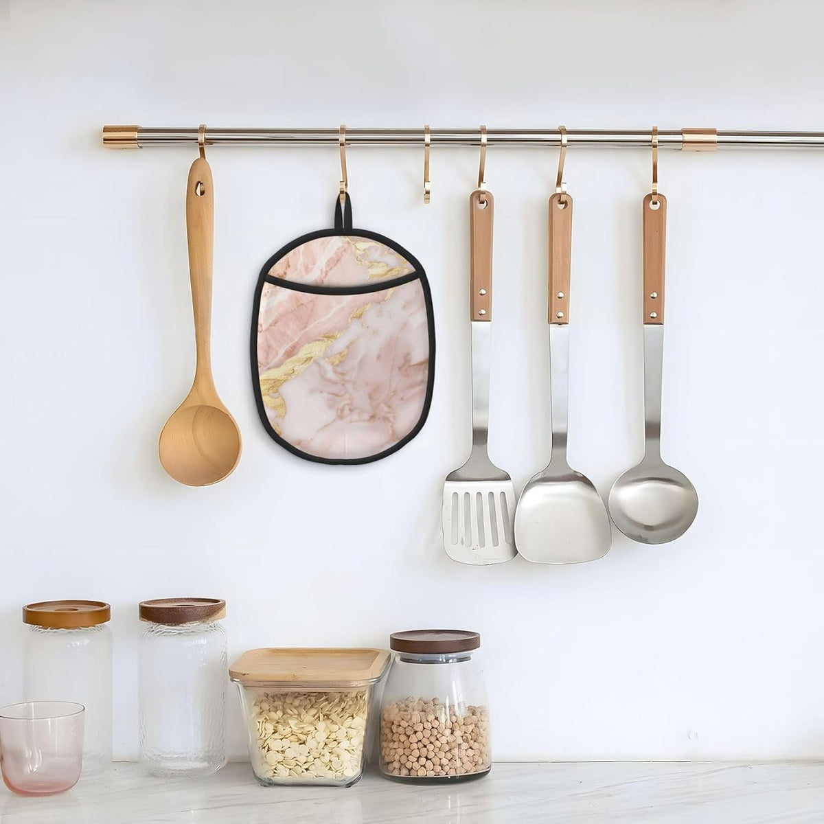 Light Blush Pink Marble Texture with Gold Veining Silicone Pot Holders,2pcs, Heat Resistant Oven Mitts Large Potholders for Kitchen Cooking Baking Hot Pads