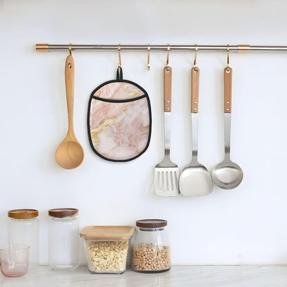 Light Blush Pink Marble Texture with Gold Veining Silicone Pot Holders,2pcs, Heat Resistant Oven Mitts Large Potholders for Kitchen Cooking Baking Hot Pads