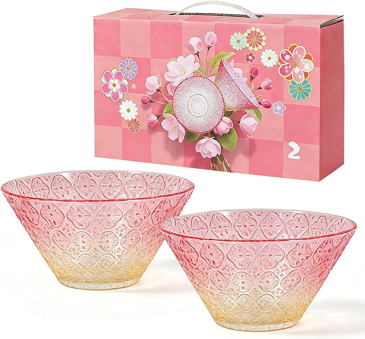 2 Pack Gradient Glass Mixing Bowls, 30 oz Crystal Salad Bowls (Pink)