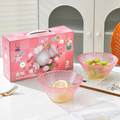 2 Pack Gradient Glass Mixing Bowls, 30 oz Crystal Salad Bowls (Pink)