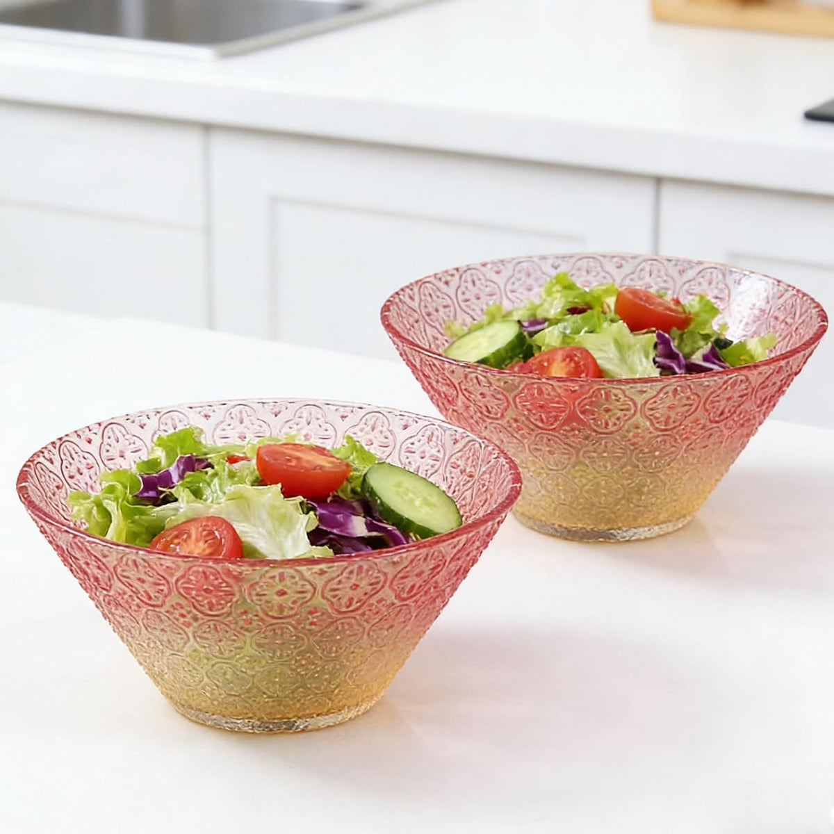 2 Pack Gradient Glass Mixing Bowls, 30 oz Crystal Salad Bowls (Pink)