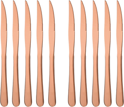 Rose Gold Steak Knives Set of 10, Mirror Polished Stainless Steel Kitchen Cutlery Set, Dinner Knives Set for Steak Dessert, Straight Edge Serrated Knives Set, Dishwasher safe