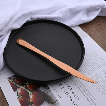 Rose Gold Steak Knives Set of 10, Mirror Polished Stainless Steel Kitchen Cutlery Set, Dinner Knives Set for Steak Dessert, Straight Edge Serrated Knives Set, Dishwasher safe