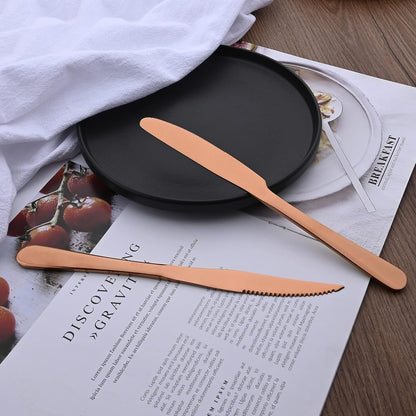 Rose Gold Steak Knives Set of 10, Mirror Polished Stainless Steel Kitchen Cutlery Set, Dinner Knives Set for Steak Dessert, Straight Edge Serrated Knives Set, Dishwasher safe