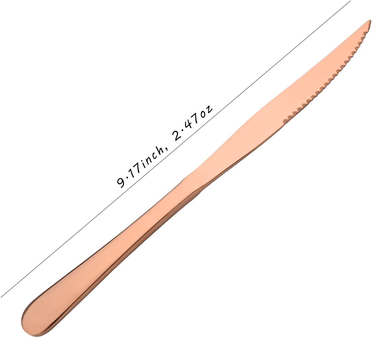 Rose Gold Steak Knives Set of 10, Mirror Polished Stainless Steel Kitchen Cutlery Set, Dinner Knives Set for Steak Dessert, Straight Edge Serrated Knives Set, Dishwasher safe