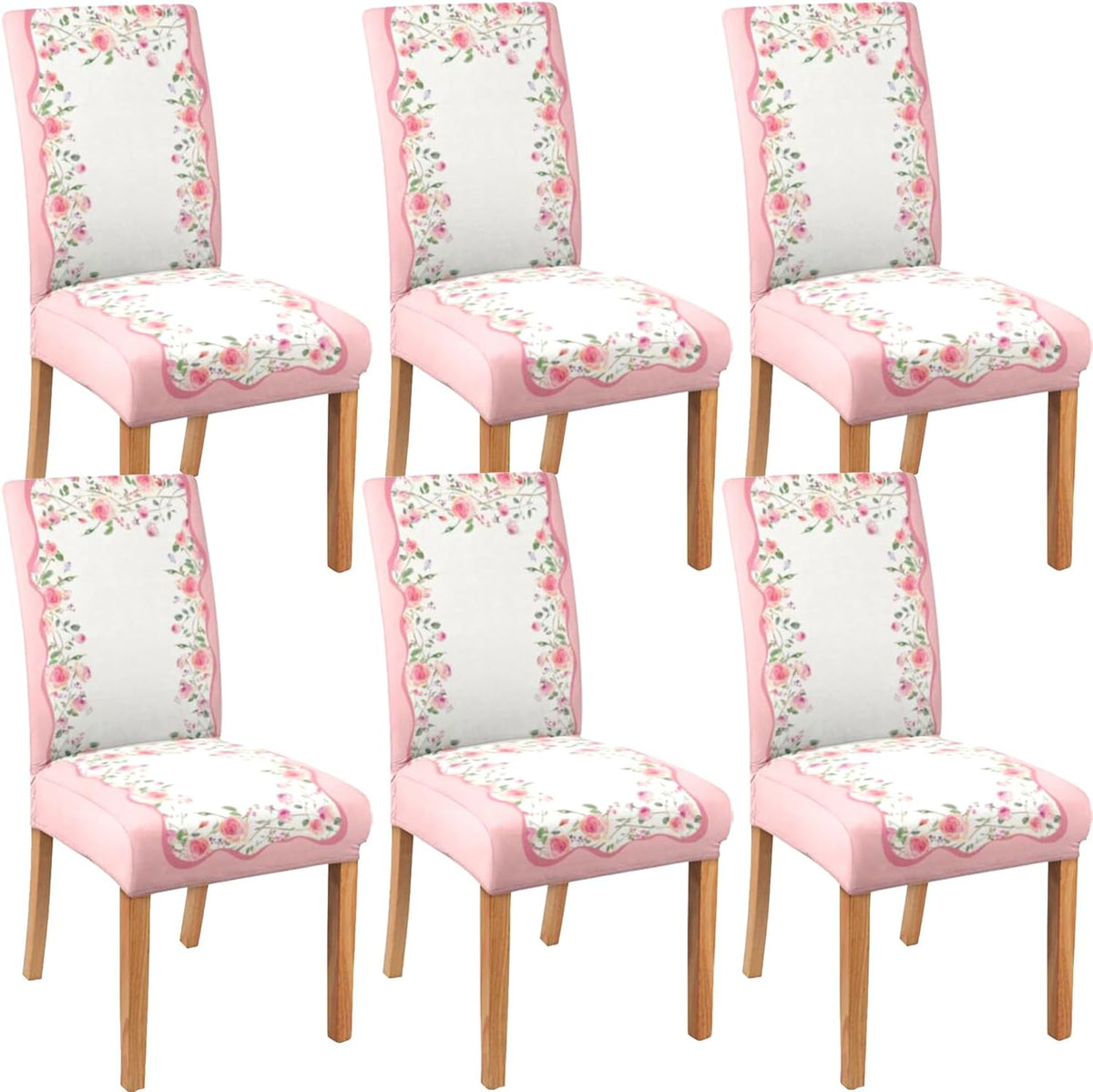 Valentine's Day Chair Covers Set of 6, Romantic Pink Rose Chairs Slipcover for Dining Room, Removable Washable Breathable Cover in the Kitchen Restaurant Holiday Decor