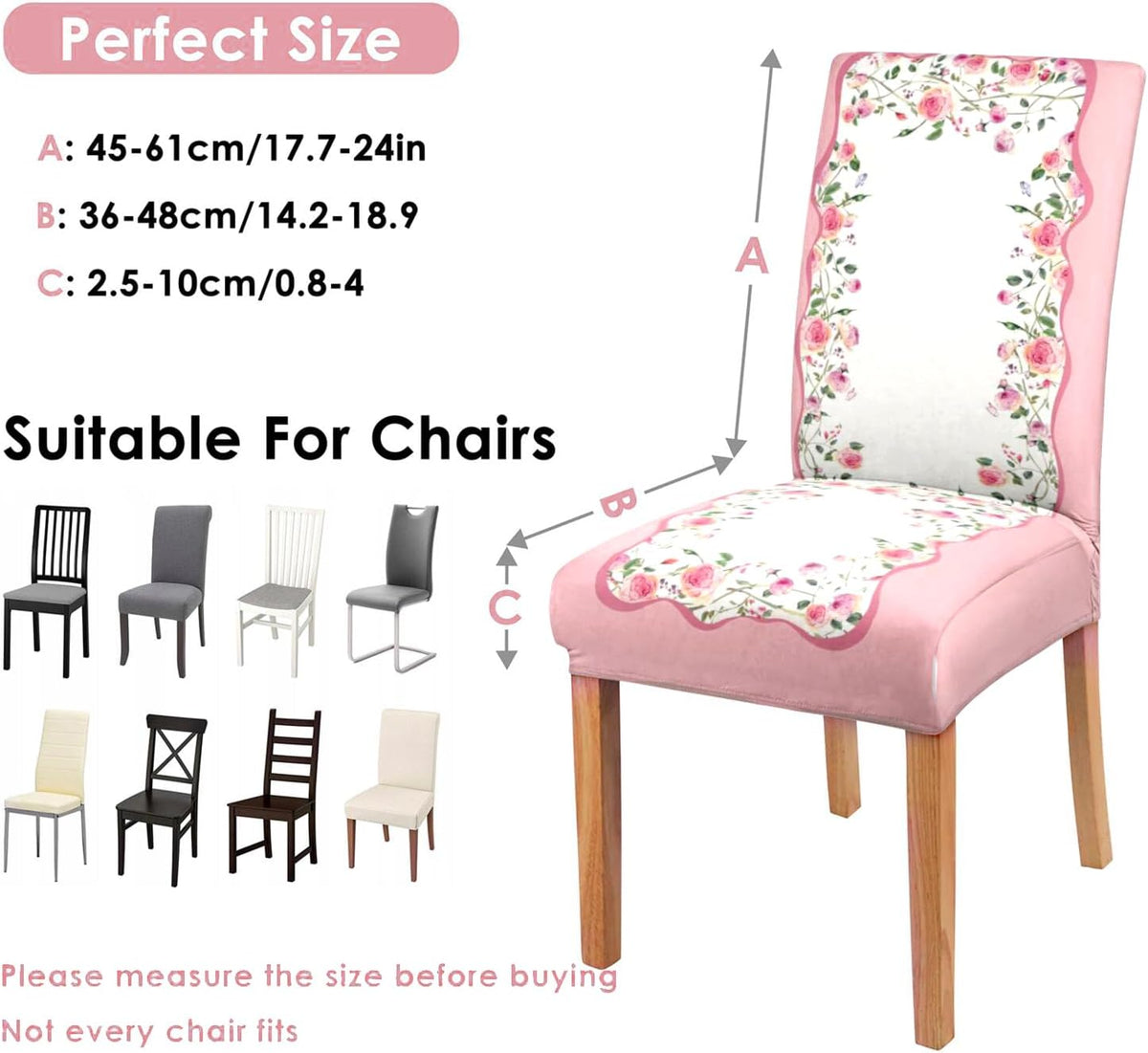 Valentine's Day Chair Covers Set of 6, Romantic Pink Rose Chairs Slipcover for Dining Room, Removable Washable Breathable Cover in the Kitchen Restaurant Holiday Decor