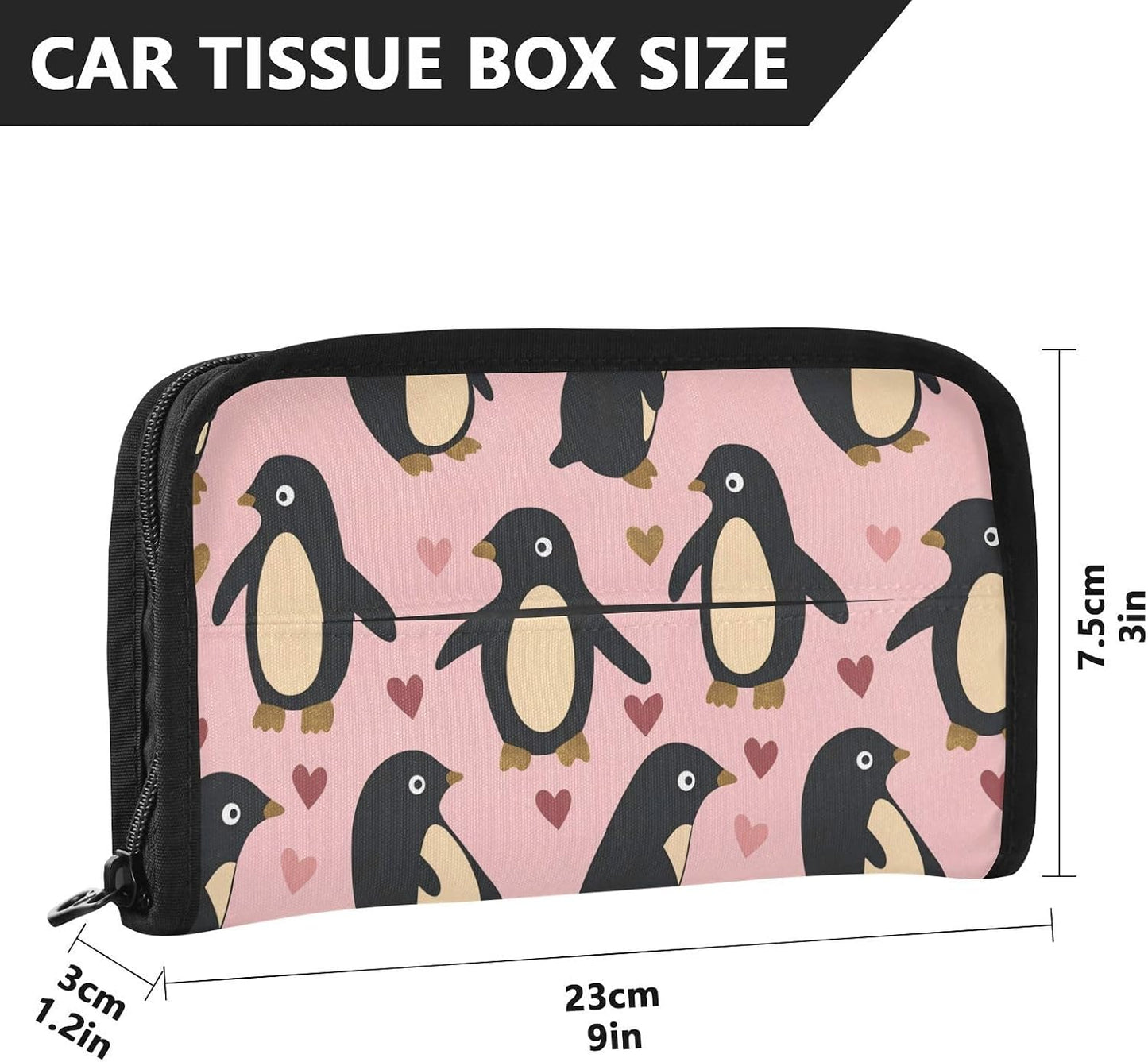 Hanging tissue holder for car visor Penguin Peach Valentines Gold napkin holder sun visor with Adjustable straps & zipper Reusable auto accessories for Autos