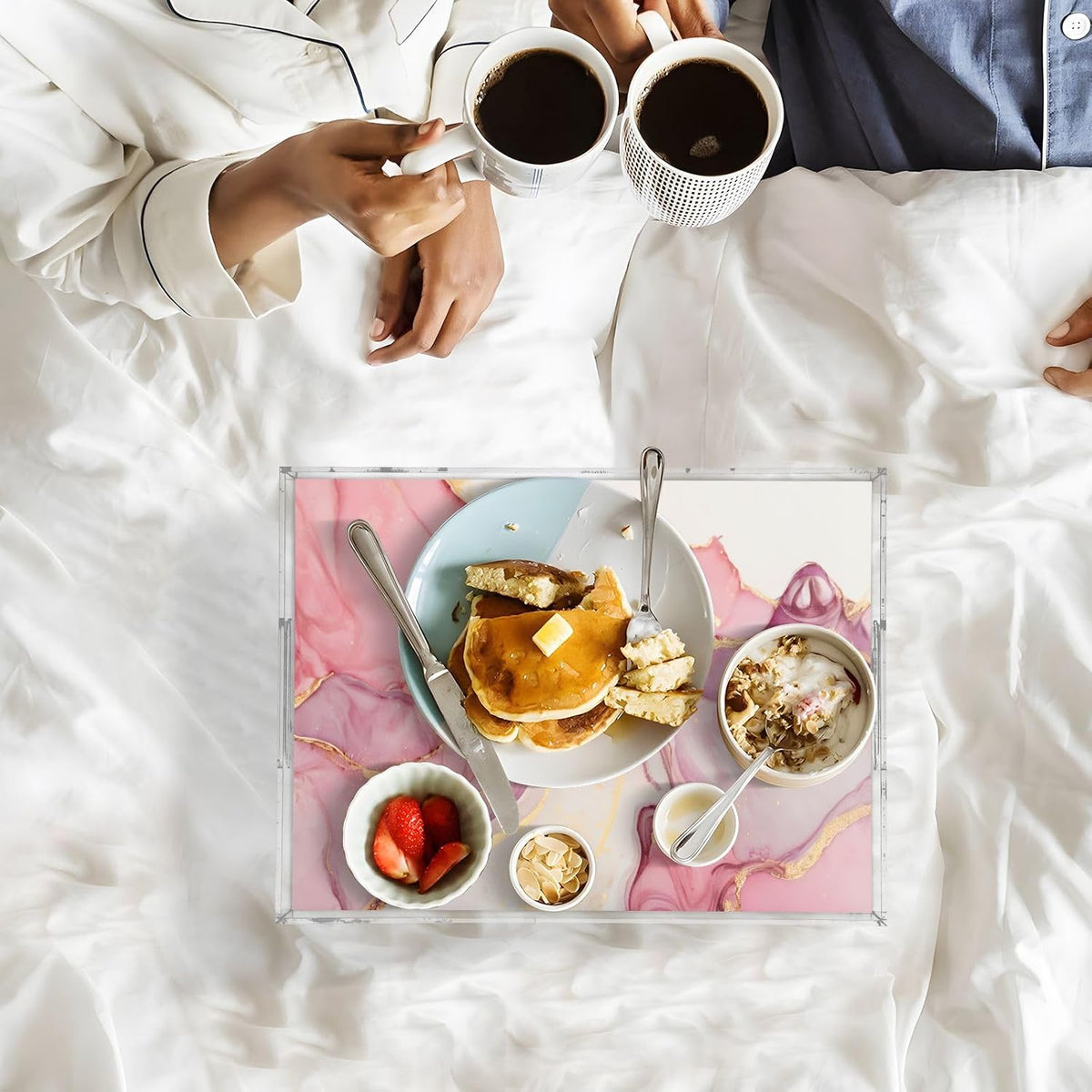 Marble Abstract Pink Gold Serving Tray Acrylic Decorative Trays 16" x 12" Serving Platter with Handles for Coffee Table, Dessert Party, Bathroom Vanity Countertop