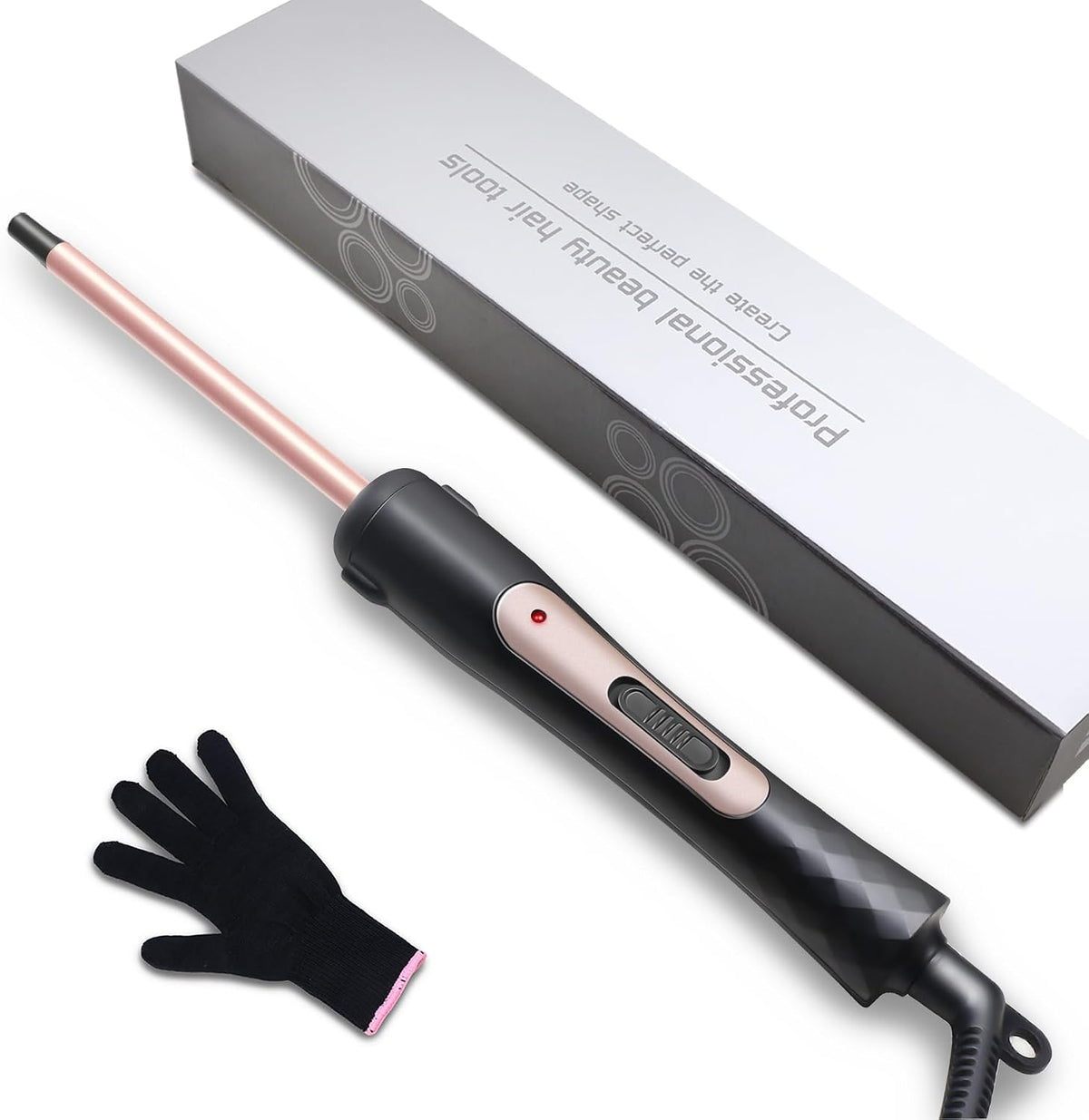 3/8 Inch Small Curling Iron Wand, 9mm Thin Curling Wand for Short & Long Hair, Ceramic Hair Curler Wand with 2 Temperature, Small Barrel Curling Iron, Include Heat Protective Glove-Rose Pink