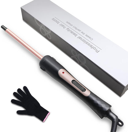 3/8 Inch Small Curling Iron Wand, 9mm Thin Curling Wand for Short & Long Hair, Ceramic Hair Curler Wand with 2 Temperature, Small Barrel Curling Iron, Include Heat Protective Glove-Rose Pink