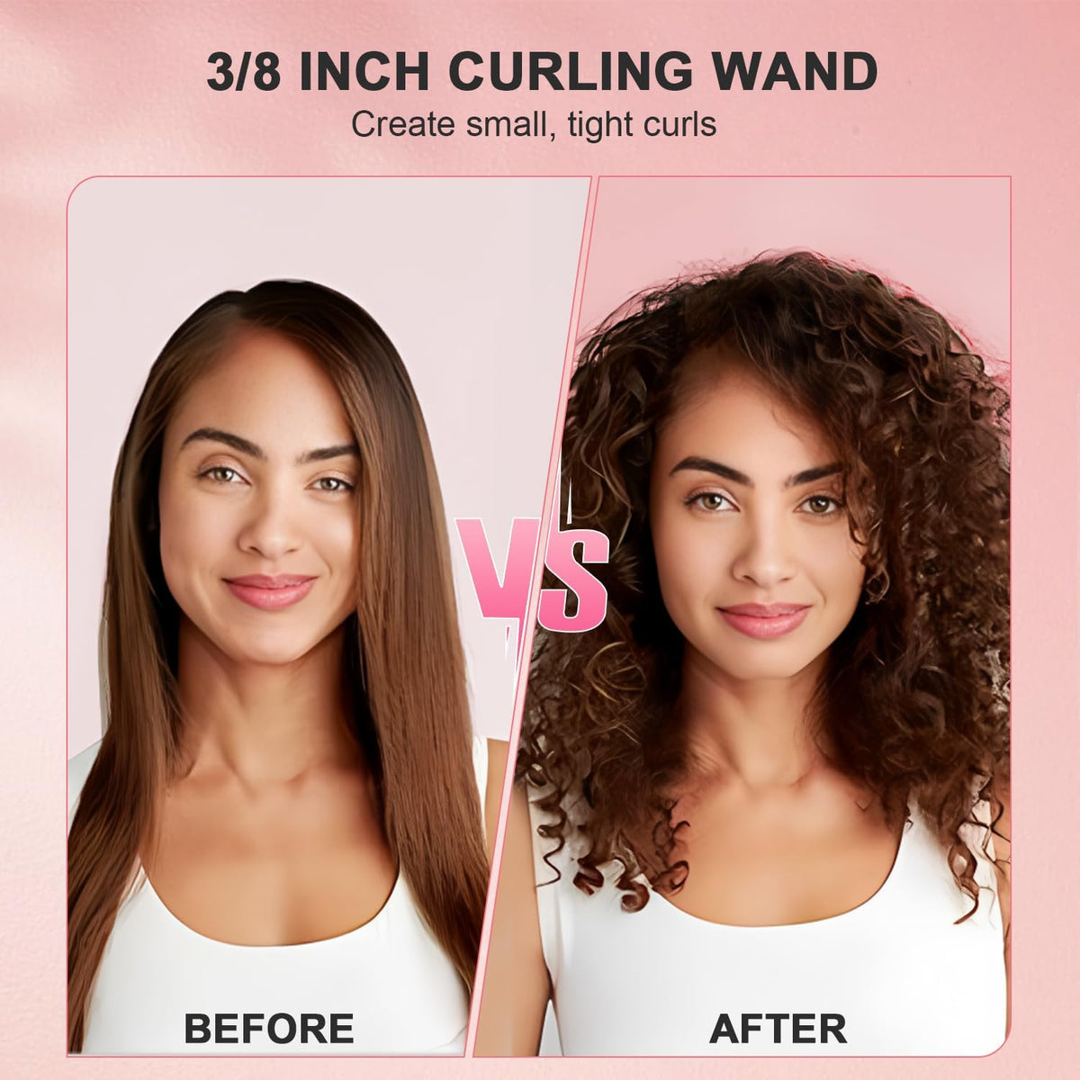 3/8 Inch Small Curling Iron Wand, 9mm Thin Curling Wand for Short & Long Hair, Ceramic Hair Curler Wand with 2 Temperature, Small Barrel Curling Iron, Include Heat Protective Glove-Rose Pink