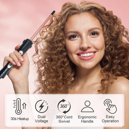3/8 Inch Small Curling Iron Wand, 9mm Thin Curling Wand for Short & Long Hair, Ceramic Hair Curler Wand with 2 Temperature, Small Barrel Curling Iron, Include Heat Protective Glove-Rose Pink