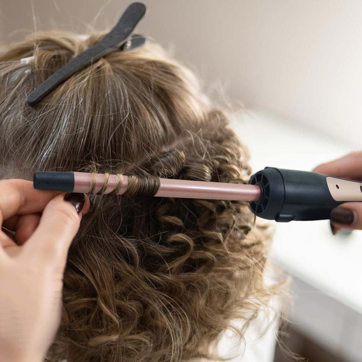3/8 Inch Small Curling Iron Wand, 9mm Thin Curling Wand for Short & Long Hair, Ceramic Hair Curler Wand with 2 Temperature, Small Barrel Curling Iron, Include Heat Protective Glove-Rose Pink