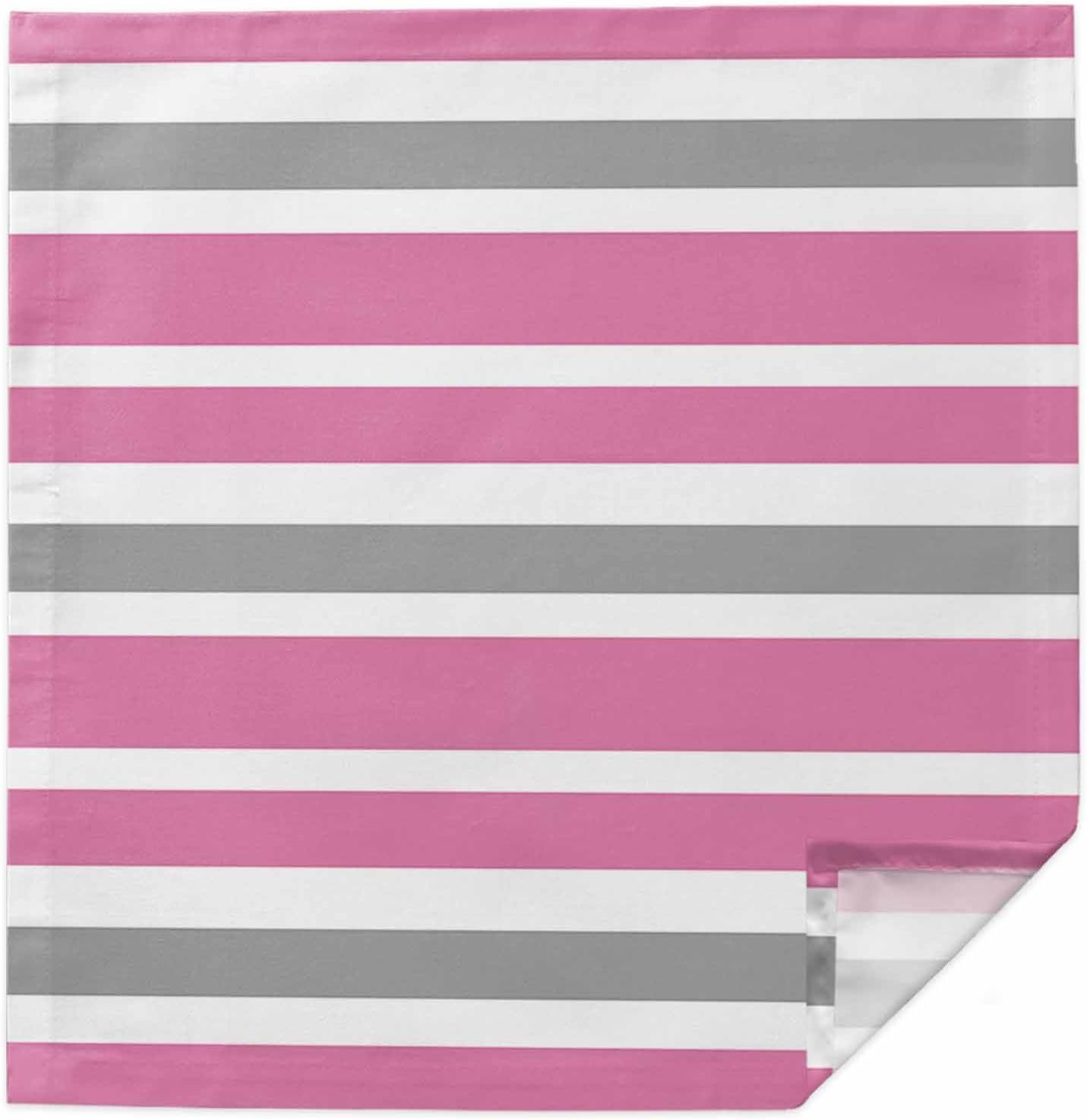 Cloth Napkins Set of 1 Pink Grey and White Stripes 20x20 Inch Washable Dinner Napkin Farmhouse Stripe Reusable Soft Table Napkins for Party Wedding Restaurant Hotel