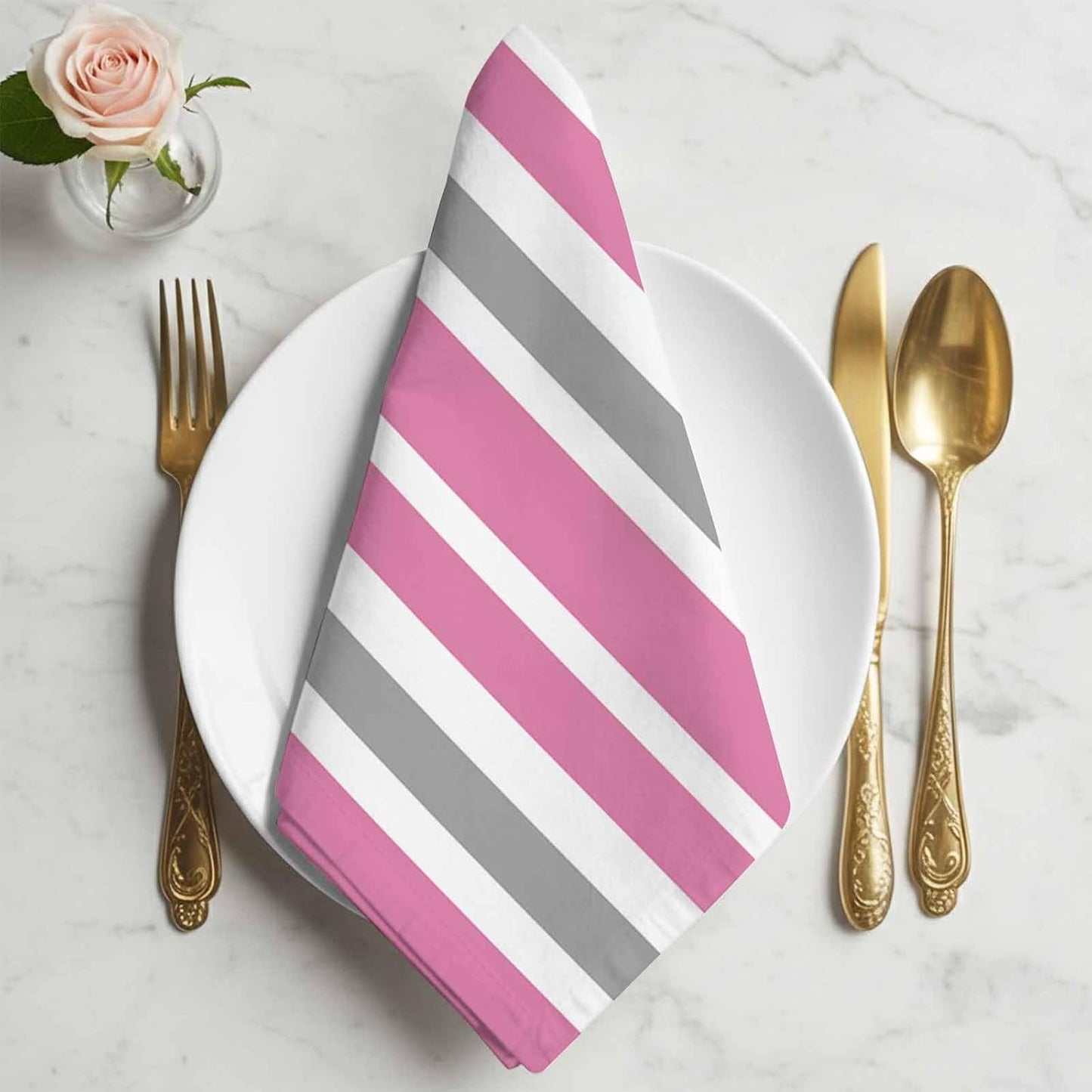 Cloth Napkins Set of 1 Pink Grey and White Stripes 20x20 Inch Washable Dinner Napkin Farmhouse Stripe Reusable Soft Table Napkins for Party Wedding Restaurant Hotel