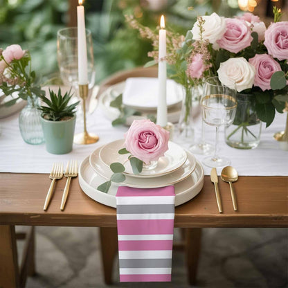 Cloth Napkins Set of 1 Pink Grey and White Stripes 20x20 Inch Washable Dinner Napkin Farmhouse Stripe Reusable Soft Table Napkins for Party Wedding Restaurant Hotel