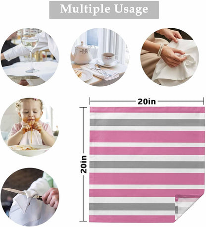 Cloth Napkins Set of 1 Pink Grey and White Stripes 20x20 Inch Washable Dinner Napkin Farmhouse Stripe Reusable Soft Table Napkins for Party Wedding Restaurant Hotel