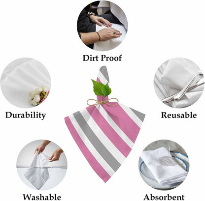 Cloth Napkins Set of 1 Pink Grey and White Stripes 20x20 Inch Washable Dinner Napkin Farmhouse Stripe Reusable Soft Table Napkins for Party Wedding Restaurant Hotel