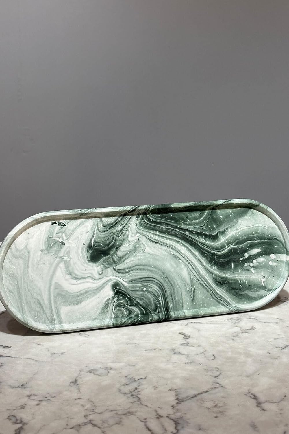 Marble Patterned Concrete Serving Tray Platter, Decorative Presentation Plate, Pink, 13 x 28 cm - Natural