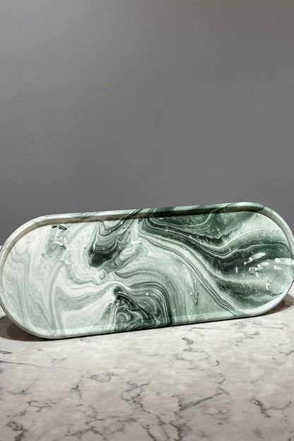 Marble Patterned Concrete Serving Tray Platter, Decorative Presentation Plate, Pink, 13 x 28 cm - Natural