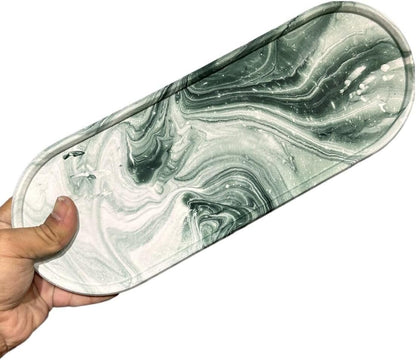 Marble Patterned Concrete Serving Tray Platter, Decorative Presentation Plate, Pink, 13 x 28 cm - Natural