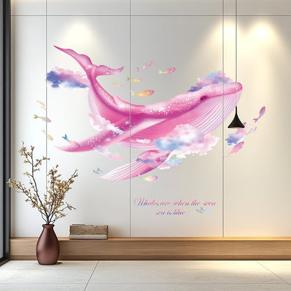 Large Whale Wall Stickers, Marine Life Under The Sea Wall Decals Removable Vinyl Peel and Stick for for Children's Room Living Bedroom, Game Room Underwater World Décor（Pink）
