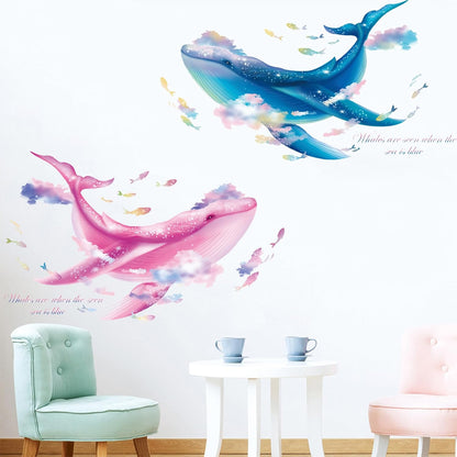 Large Whale Wall Stickers, Marine Life Under The Sea Wall Decals Removable Vinyl Peel and Stick for for Children's Room Living Bedroom, Game Room Underwater World Décor（Pink）