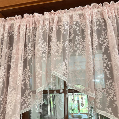 Pink Lace Kitchen Curtain Swag Floral Sheer Curtain Valance