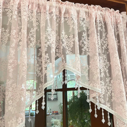 Pink Lace Kitchen Curtain Swag Floral Sheer Curtain Valance