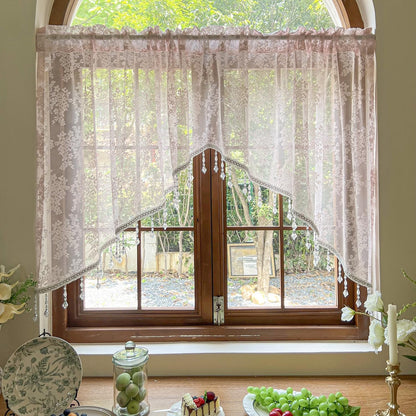 Pink Lace Kitchen Curtain Swag Floral Sheer Curtain Valance