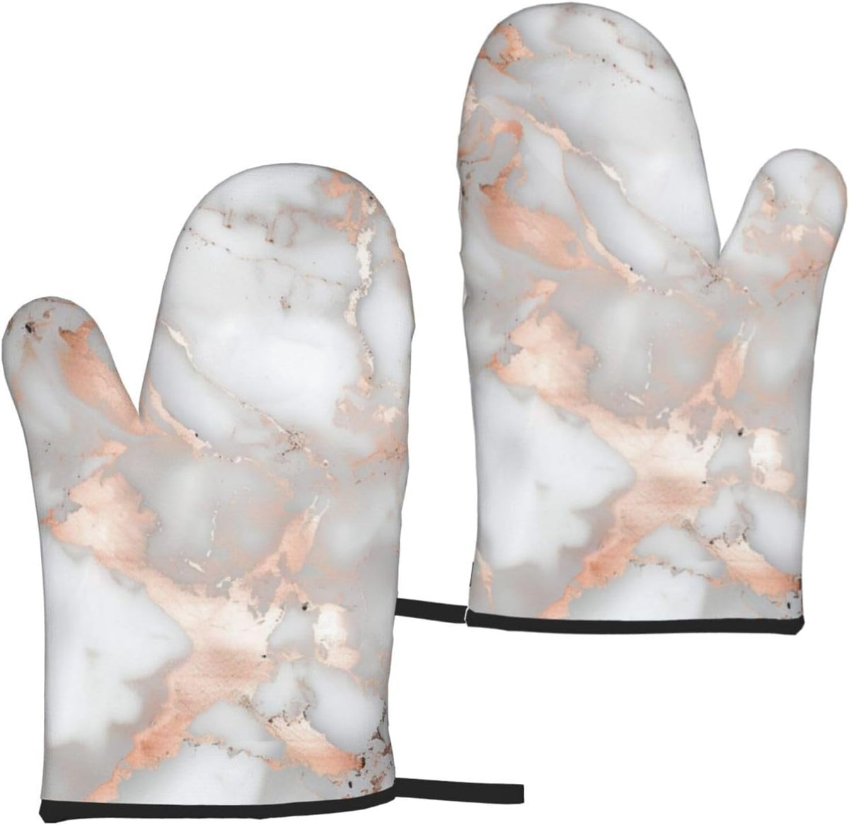 White Marble Rose Gold Printed Oven Mitts 2-Piece Set - Heat Resistant Oven Gloves for Kitchen & Outdoor Cooking Baking