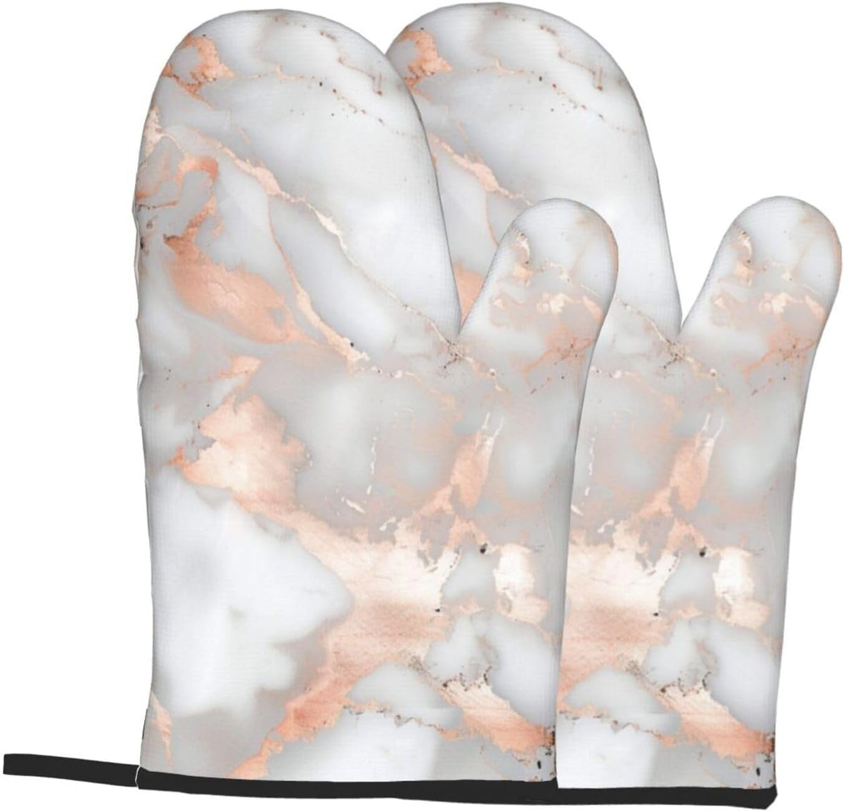White Marble Rose Gold Printed Oven Mitts 2-Piece Set - Heat Resistant Oven Gloves for Kitchen & Outdoor Cooking Baking