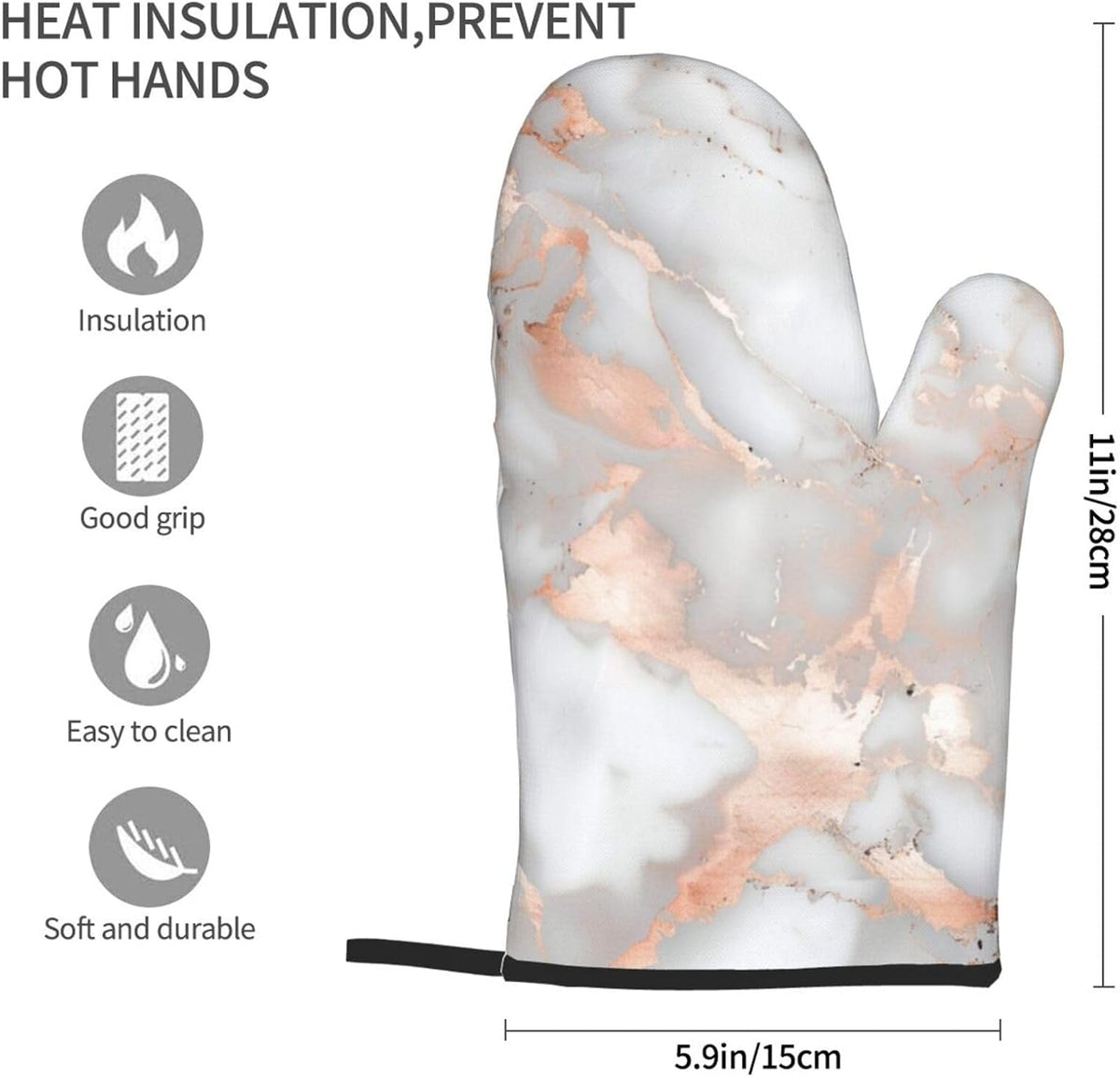 White Marble Rose Gold Printed Oven Mitts 2-Piece Set - Heat Resistant Oven Gloves for Kitchen & Outdoor Cooking Baking