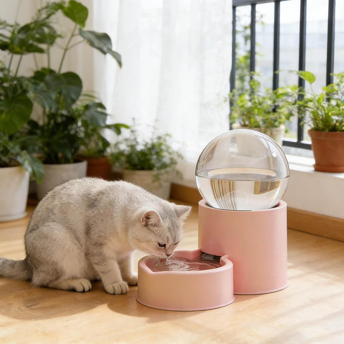 Automatic Cat Water Dispenser - Pet Water Fountain for Cats Dogs, Automatic Drinking Bowl for Puppies Kittens Pets (Pink)