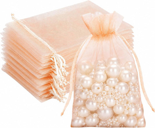 G2PLUS Blush Peach Organza Bags 4x6 In - 100PCS Drawstring Organza Bags, Sheer Mesh Jewelry Pouches, Candy Gift Wrap Pouch for Valentines, Christmas, Wedding Party Favors