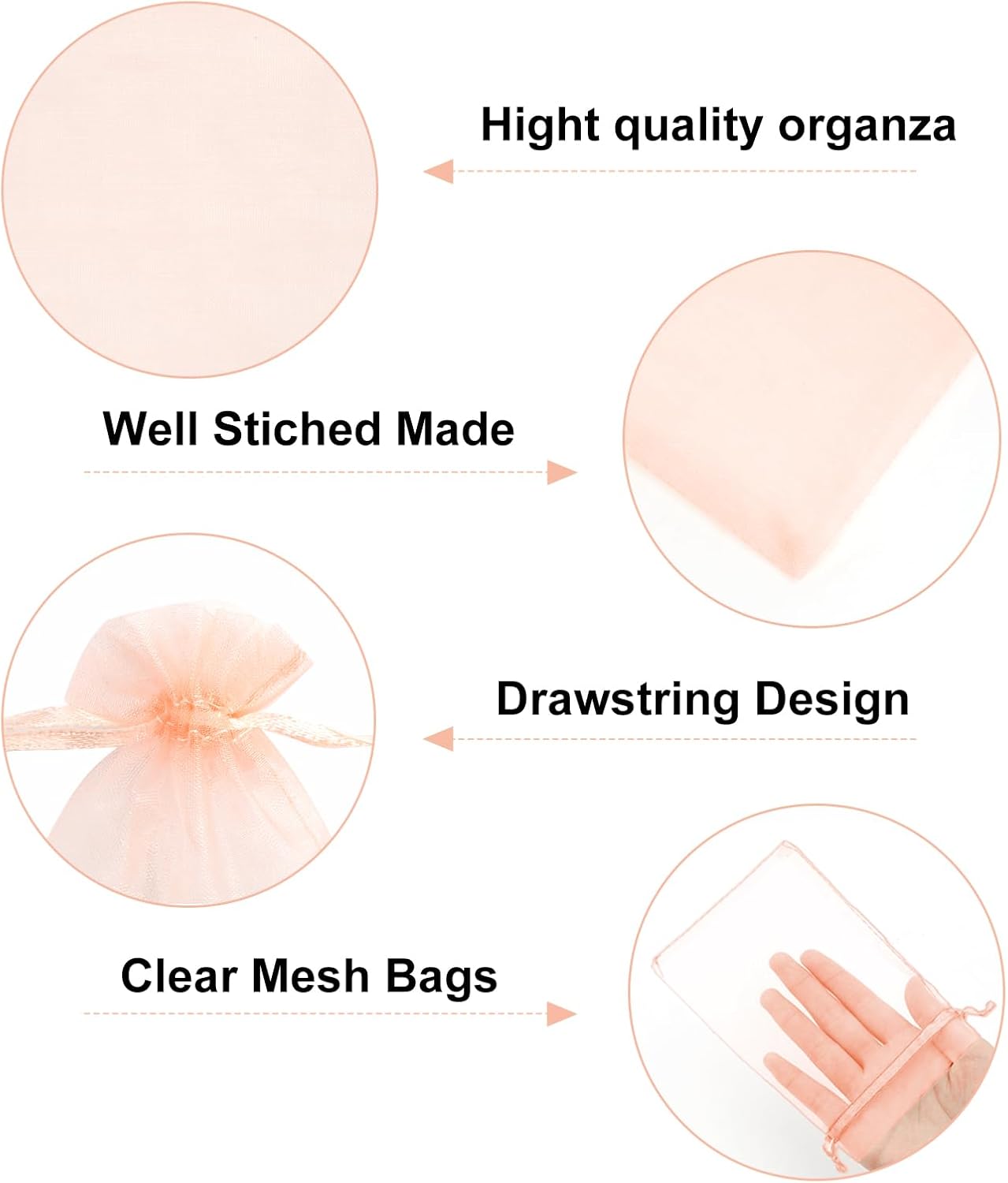 G2PLUS Blush Peach Organza Bags 4x6 In - 100PCS Drawstring Organza Bags, Sheer Mesh Jewelry Pouches, Candy Gift Wrap Pouch for Valentines, Christmas, Wedding Party Favors