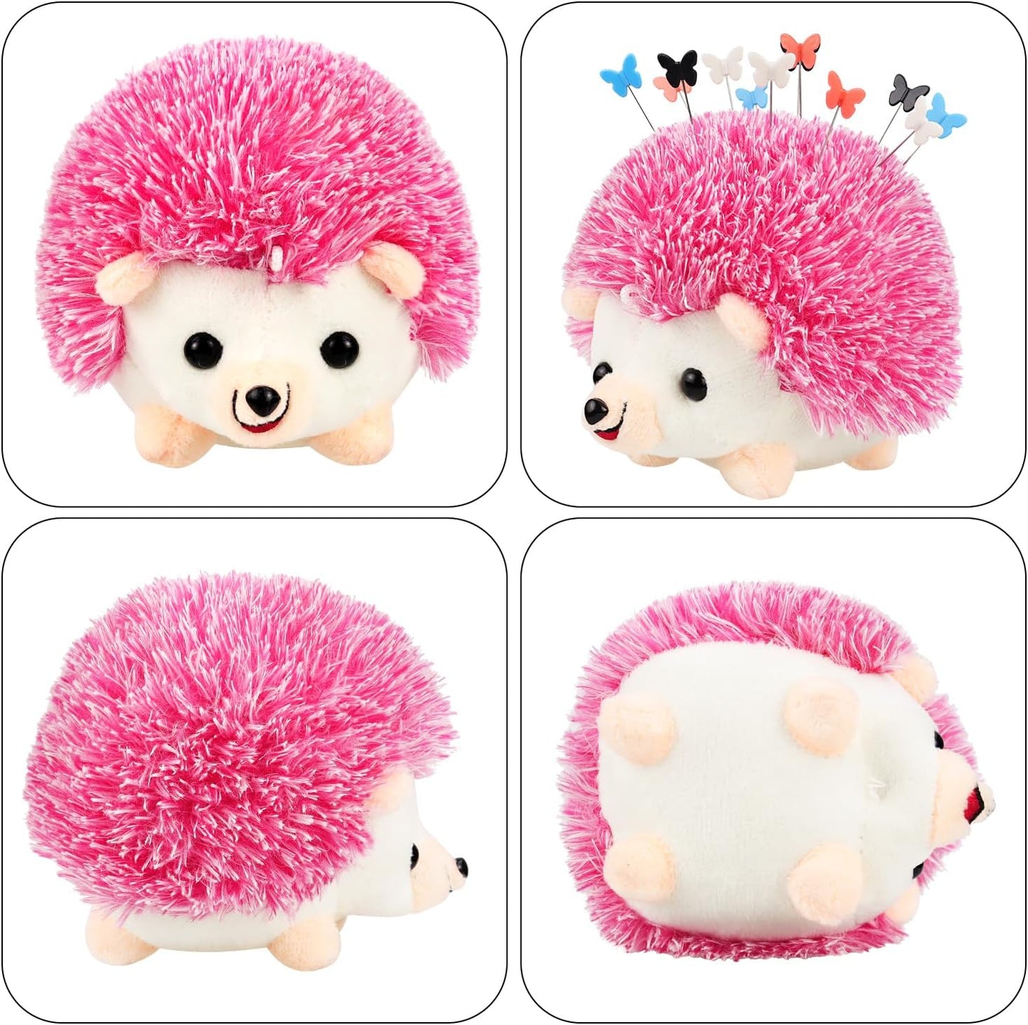 Hedgehog Shaped Pin Cushion Sewing Kit, Sewing Pincushion with 100 Pcs Colored Butterfly Pins for Sewing Dressmaker (Pink)