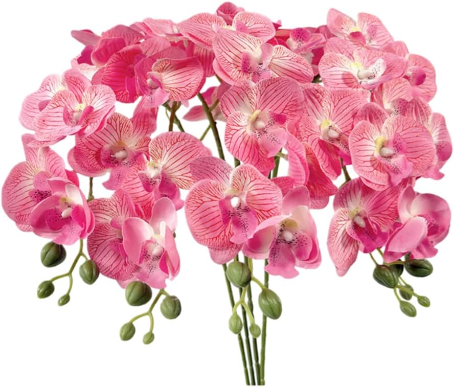 6 Pcs Artificial Orchids Stems 27" Tall 9 Heads Artificial Phalaenopsis Flowers Real Touch Orchids Flowers for Home Wedding Indoor Outdoor Vase Décor (Pink)