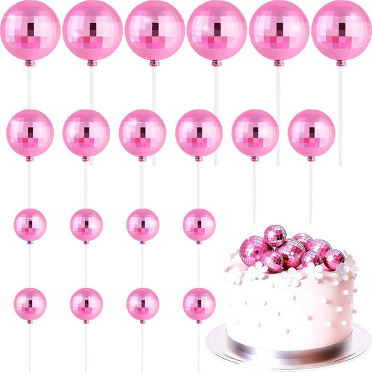 20 Pcs Pink Disco Balls Cake Topper Decorations for Birthday Cake