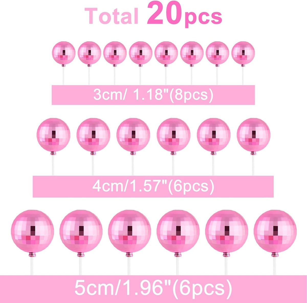 20 Pcs Pink Disco Balls Cake Topper Decorations for Birthday Cake