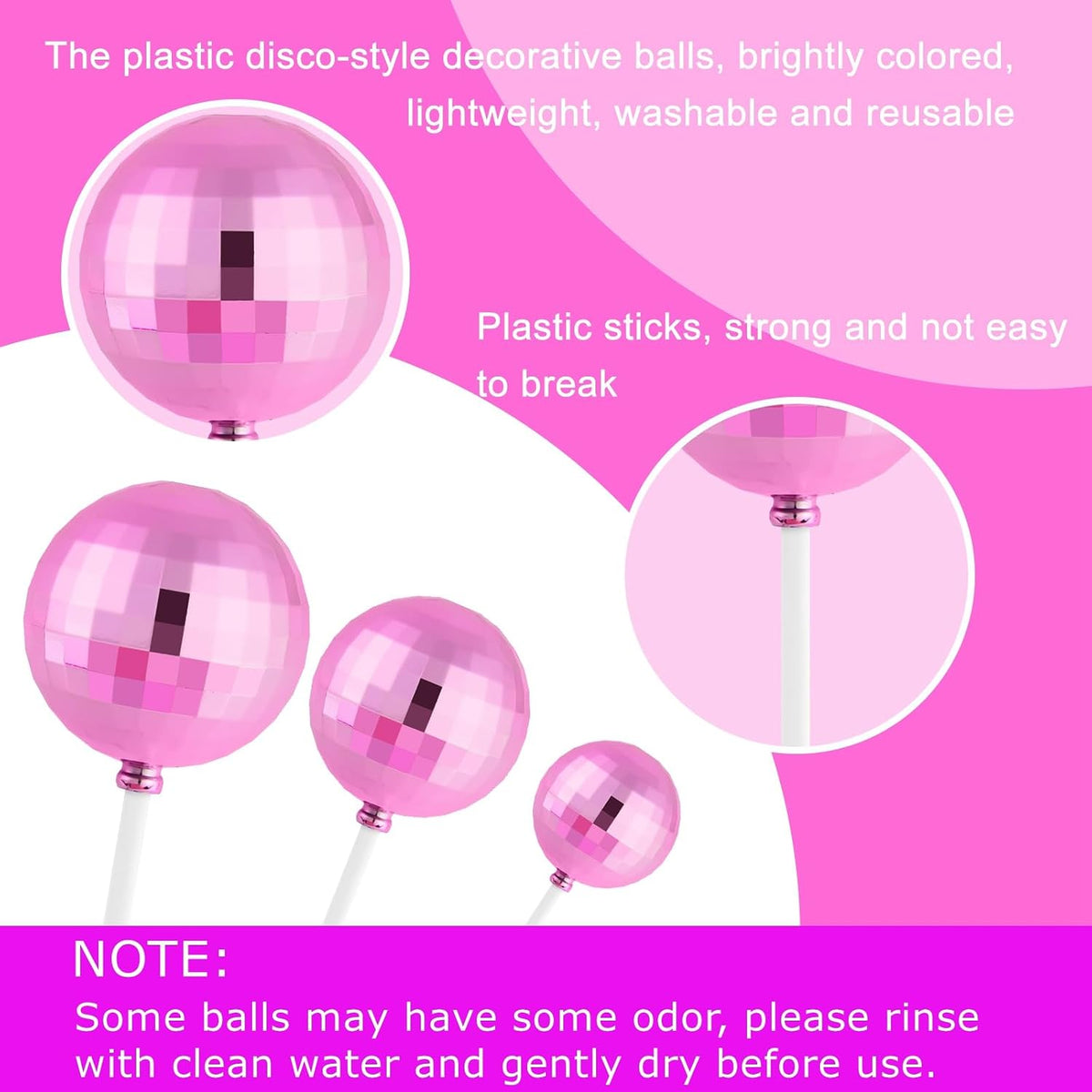 20 Pcs Pink Disco Balls Cake Topper Decorations for Birthday Cake