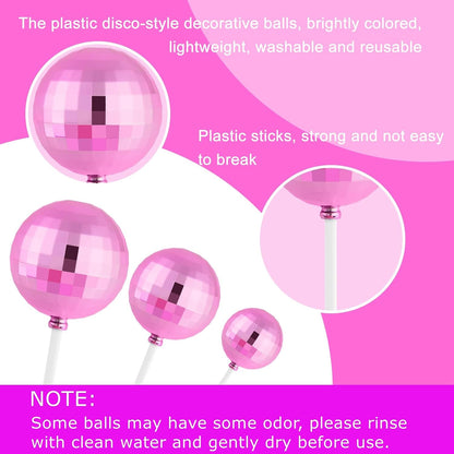 20 Pcs Pink Disco Balls Cake Topper Decorations for Birthday Cake